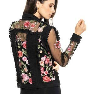 Black Denim and Lace Embroidered Jacket